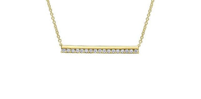 Yellow Gold Diamond Bar Pendant Necklace.