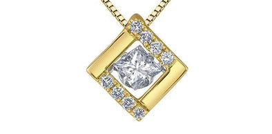 Yellow Gold Diamond Square Pendant Necklace.