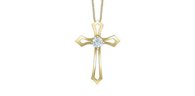 Yellow Gold Lab-Grown Diamond Cross Pendant Necklace.