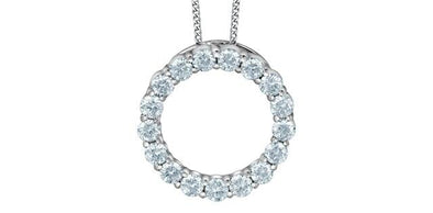 White Gold Lab-Grown Diamond Circle Pendant Necklace.