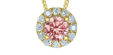 Yellow Gold Lab-Grown Diamond , Treated Pink Lab-Grown Diamond Circle Pendant Necklace.