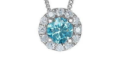 White Gold Lab-Grown Diamond , Treated Blue Lab-Grown DiamondCircle Pendant Necklace.
