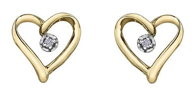 Yellow Gold Diamond Heart Stud Earrings.