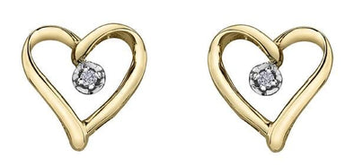 Yellow Gold Diamond Heart Stud Earrings.