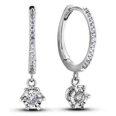 White Gold Canadian Diamond Drop Earrings. 0.30 Center