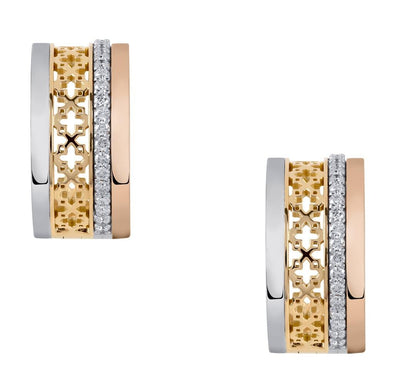 Tri-Gold Diamond Hoop Earrings