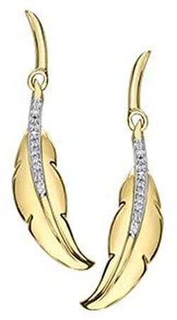Yellow Gold Diamond Feather Stud Earrings.