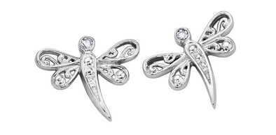 White Gold Diamond Dragonfly Stud Earrings.