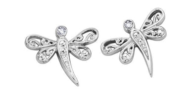 White Gold Diamond Dragonfly Stud Earrings.