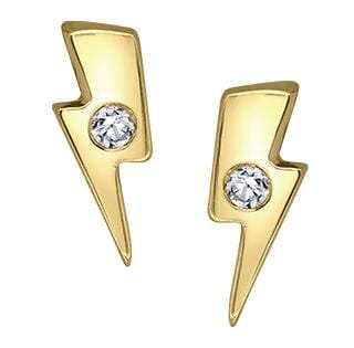 Yellow Gold Diamond Lightning Bolt Stud Earrings