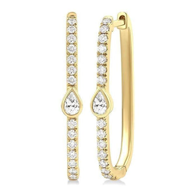 Yellow Gold Diamond Rectangular Hoop Earrings