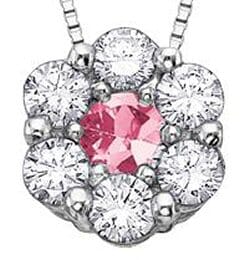 White Gold Pink Sapphire, Diamond Pendant Necklace.