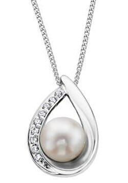 White Gold Diamond, Pearl Pendant Necklace.