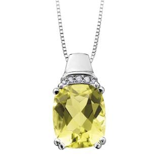 White Gold Lemon Quartz, Diamond Pendant Necklace.