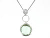 White Gold Green Amethyst, Diamond Pendant Necklace.