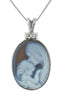 White Gold Natural Agate Cameo Pendant Necklace.