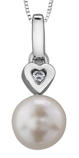White Gold Cultured Pearl, Diamond Pendant Necklace.