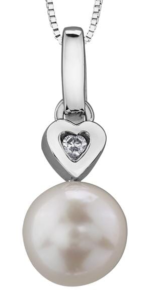 White Gold Cultured Pearl, Diamond Pendant Necklace.