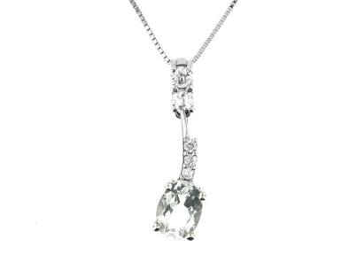 White Gold White Topaz, Diamond Pendant Necklace.