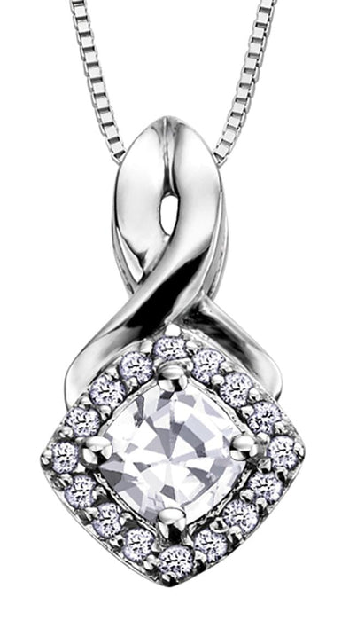 White Gold White Zircon, Diamond Pendant Necklace.