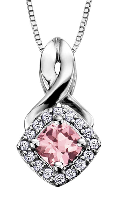 White Gold Pink Tourmaline, Diamond Pendant Necklace.
