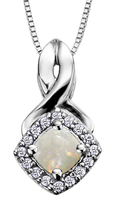 White Gold Opal, Diamond Pendant Necklace.
