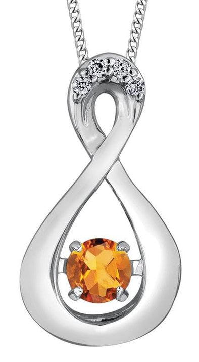 White Gold Citrine, Diamond Pulse Pendant Necklace.