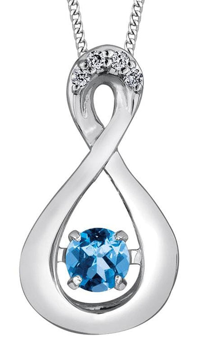 White Gold Blue Topaz, Diamond Pulse Pendant Necklace.