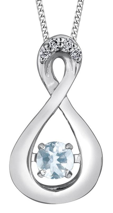White Gold Aquamarine, Diamond Pulse Pendant Necklace.