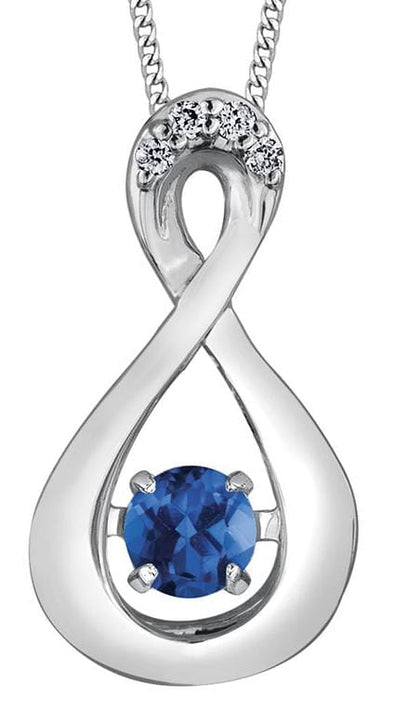 White Gold Blue Sapphire, Diamond Pulse Pendant Necklace.