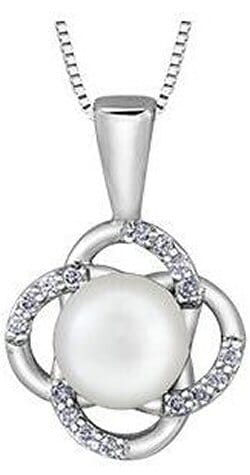 White Gold Pearl, Diamond Pendant Necklace.