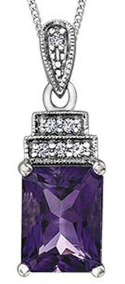 White Gold Amethyst, Diamond Pendant Necklace.