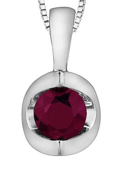 White Gold Ruby Solitaire Pendant Necklace.