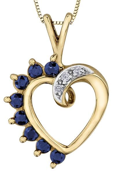 Yellow Gold Blue Sapphire, Diamond Heart Pendant Necklace.