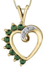 Yellow Gold Emerald, Diamond Heart Pendant Necklace.