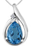 White Gold Blue Topaz, Diamond Pendant Necklace.
