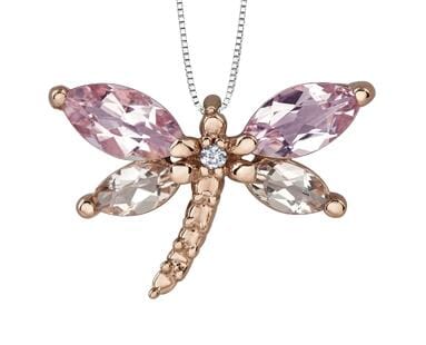 Rose Gold Lilac Amethyst, Morganite, Diamond "Dragonfly" Pendant Necklace.