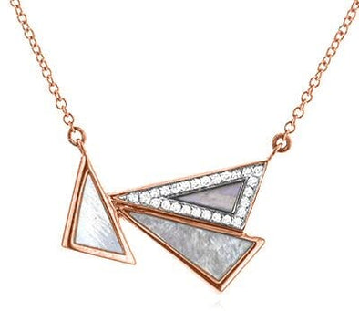 Rose Gold Mother of Pearl, Diamond Pendant Necklace.