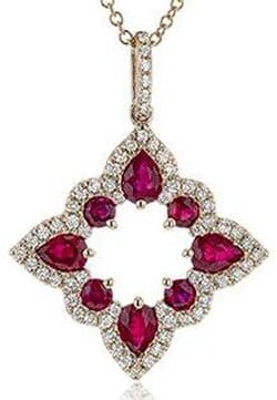 Rose Gold Ruby, Diamond Pendant Necklace.
