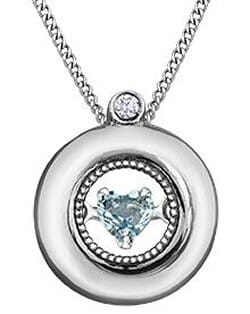 White Gold Aquamarine, Diamond Pulse Pendant Necklace.