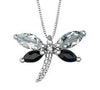 White Gold Black Sapphire, White Topaz, Diamond Dragonfly Pendant Necklace.