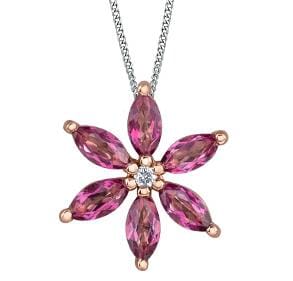 Rose Gold Pink Topaz, Diamond Pendant Necklace.