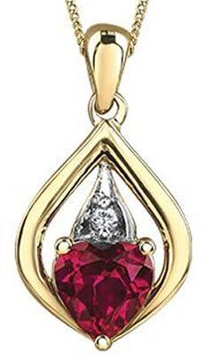 Yellow Gold Created Ruby, Diamond Pendant Necklace.