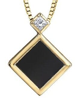 Yellow Gold Onyx, Canadian Diamond Pendant Necklace.