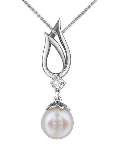 White Gold Pearl, Canadian Diamond Drop Pendant Necklace.