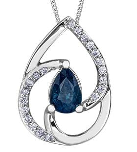 White Gold Blue Sapphire, Diamond Pendant Necklace.