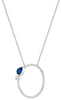 White Gold Blue Sapphire, Diamond Circle Pendant Necklace.
