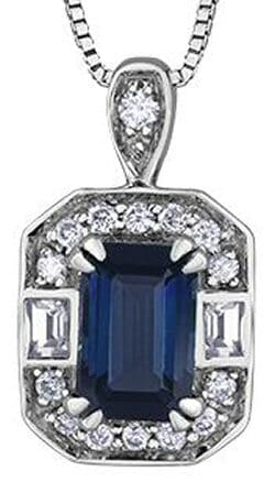 White Gold Blue Sapphire, White Sapphire, Diamond Pendant Necklace.