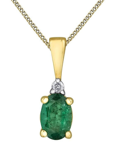 Yellow Gold Emerald, Diamond Pendant Necklace.