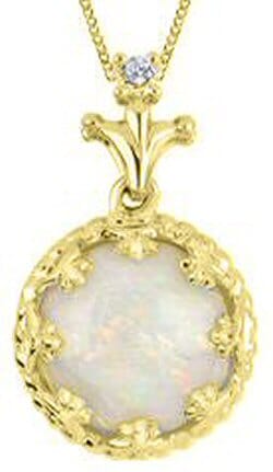 Yellow Gold Opal, Canadian Diamond Pendant Necklace.